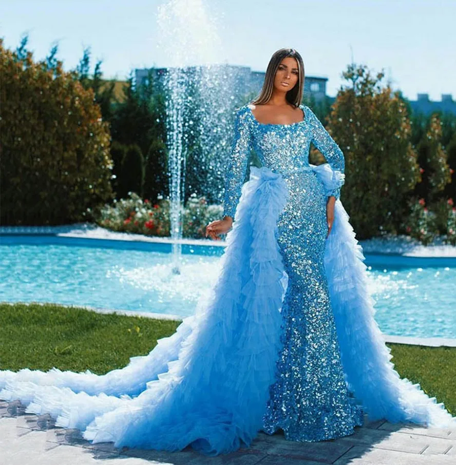 2023 Arabic Dubai Blue Mermaid Prom Dress Sequins With Detachable Train Evening Formal Engagement Gowns Robe De Soiree
2023 Arabic Dubai Blue Mermaid Prom Dress Sequins With Detachable Train Evening Formal Engagement Gowns Robe De Soiree