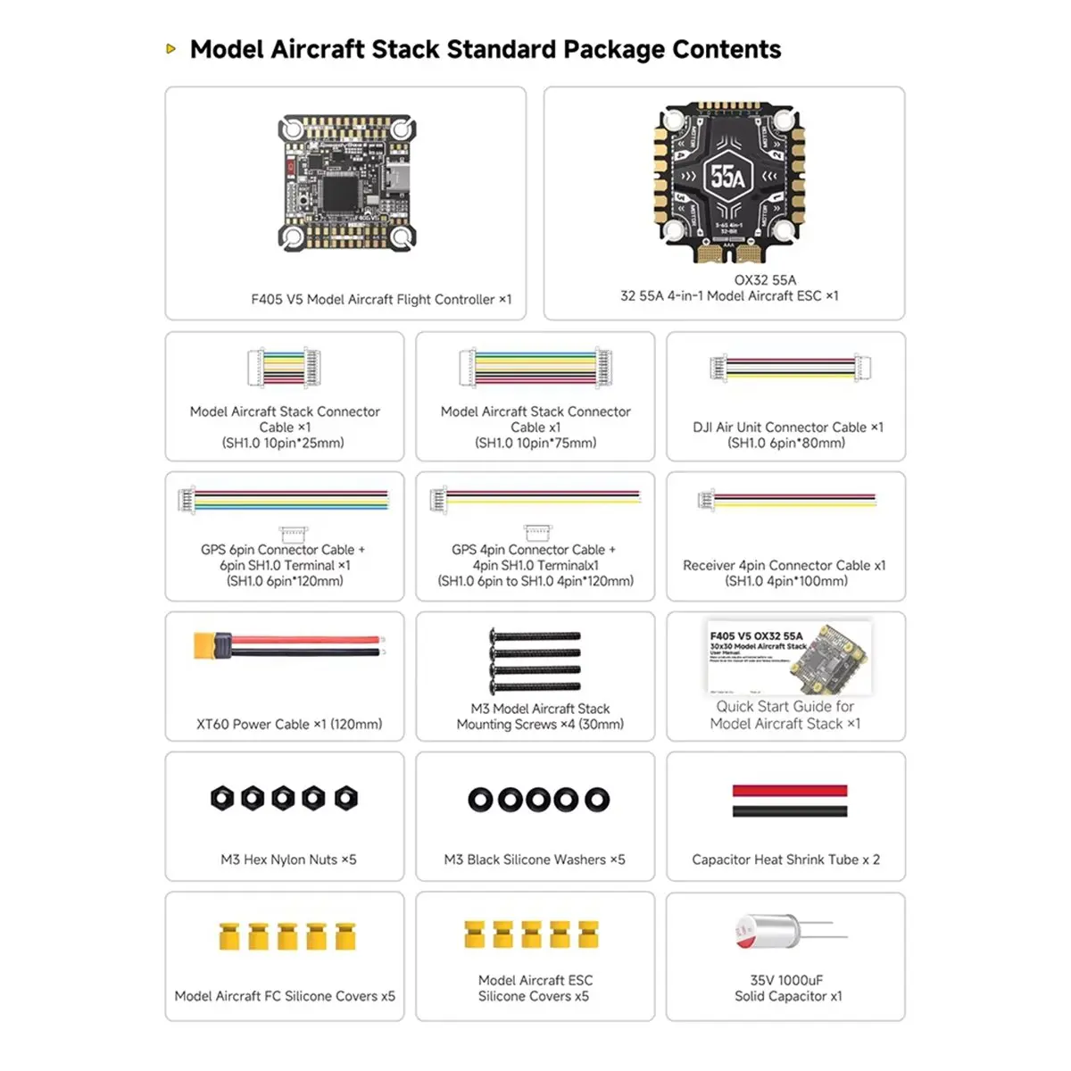 F405 V5 55A Pro Stack: 32 Bit Flight Controller with OX32 Firmware, 30x30 Model Aircraft FC&ESC Stack for FPV Drones
F405 V5 55A Pro Stack: 32 Bit Flight Controller with OX32 Firmware, 30x30 Model Aircraft FC&ESC Stack for FPV Drones