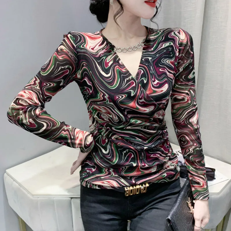 #7980 Long Sleeve T Shirt Women Tie Dye Print Wrap T Shirt V-neck Tight Sexy Mesh Thin Elastic Irregular T Shirt Female Vintage
#7980 Long Sleeve T Shirt Women Tie Dye Print Wrap T Shirt V-neck Tight Sexy Mesh Thin Elastic Irregular T Shirt Female Vintage