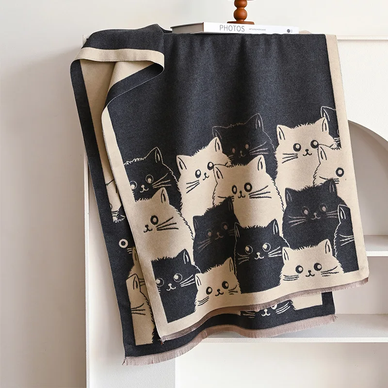 Cute cat pattern men's and women's jacquard imitation cashmere sofa, office warm thick shawl, cold proof cover blanket
Cute cat pattern men's and women's jacquard imitation cashmere sofa, office warm thick shawl, cold proof cover blanket
