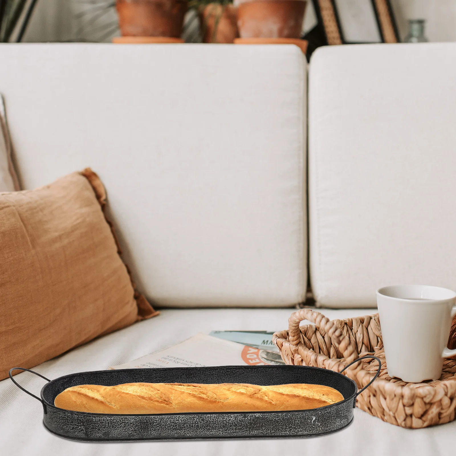 Rustic Oval Metal Tray Vintage Style Baking Serving Plate with Handles for Culinary Display Coffee Table Centerpiece Decorative
Rustic Oval Metal Tray Vintage Style Baking Serving Plate with Handles for Culinary Display Coffee Table Centerpiece Decorative