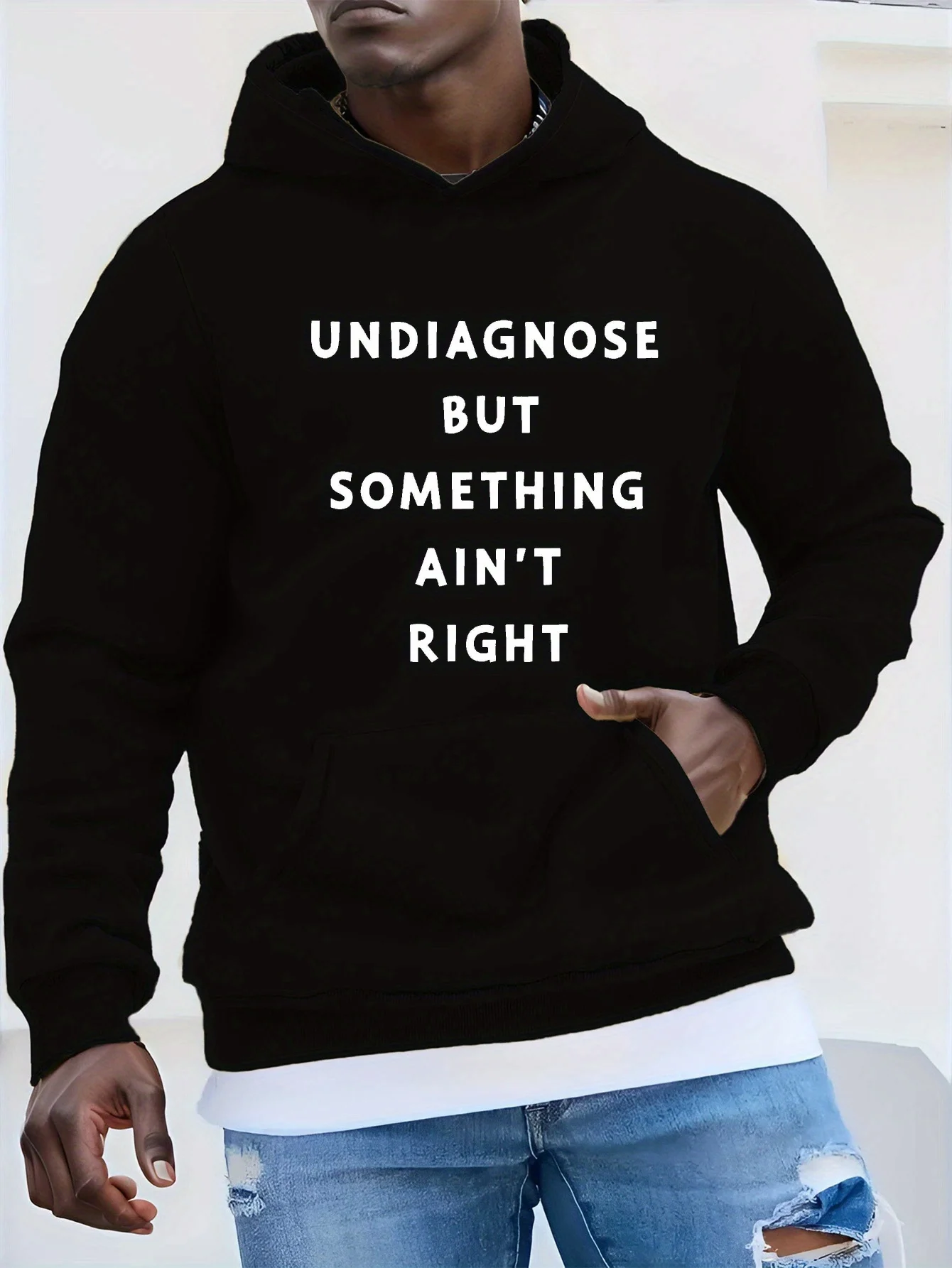 Un-diagnosed but something is off - Men's hooded sweatshirt - Black geometric pattern casual pullover, loose fit with bold text
Un-diagnosed but something is off - Men's hooded sweatshirt - Black geometric pattern casual pullover, loose fit with bold text