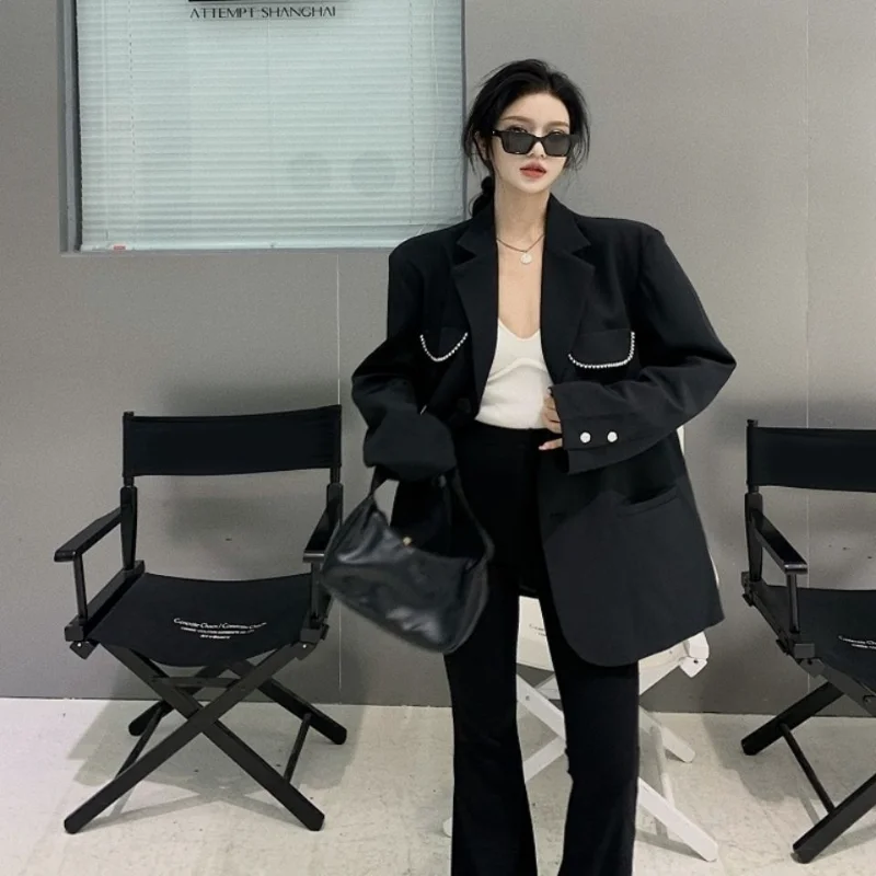 Black Blazer for Women Korean Style Loose Solid Color Lapel Button Cardigan Top
Black Blazer for Women Korean Style Loose Solid Color Lapel Button Cardigan Top