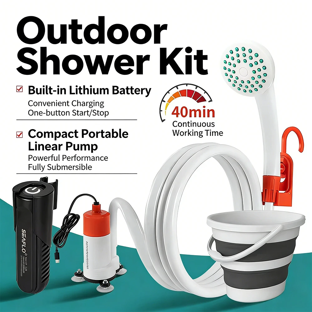 Outdoor Portable Shower Pump Kit, Suitable for Electric Shower Pumps for RVs/yachts, Mobile Rechargeable Shower Equipment Kit
Outdoor Portable Shower Pump Kit, Suitable for Electric Shower Pumps for RVs/yachts, Mobile Rechargeable Shower Equipment Kit