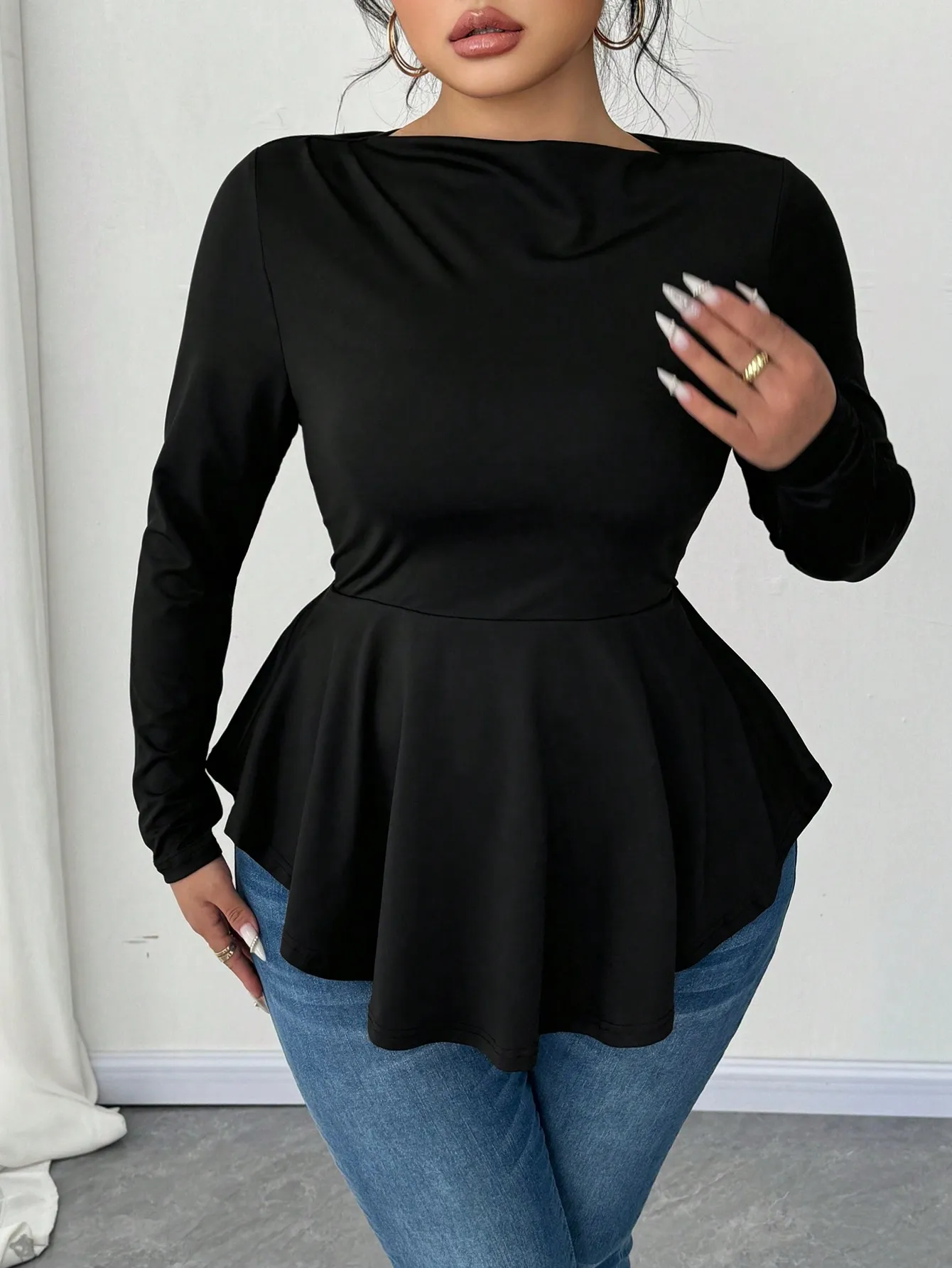 Black Plus Size Long Sleeve Peplum Top with Cinched Waist, Casual Elegant Women's Blouse for Spring Autumn
Black Plus Size Long Sleeve Peplum Top with Cinched Waist, Casual Elegant Women's Blouse for Spring Autumn