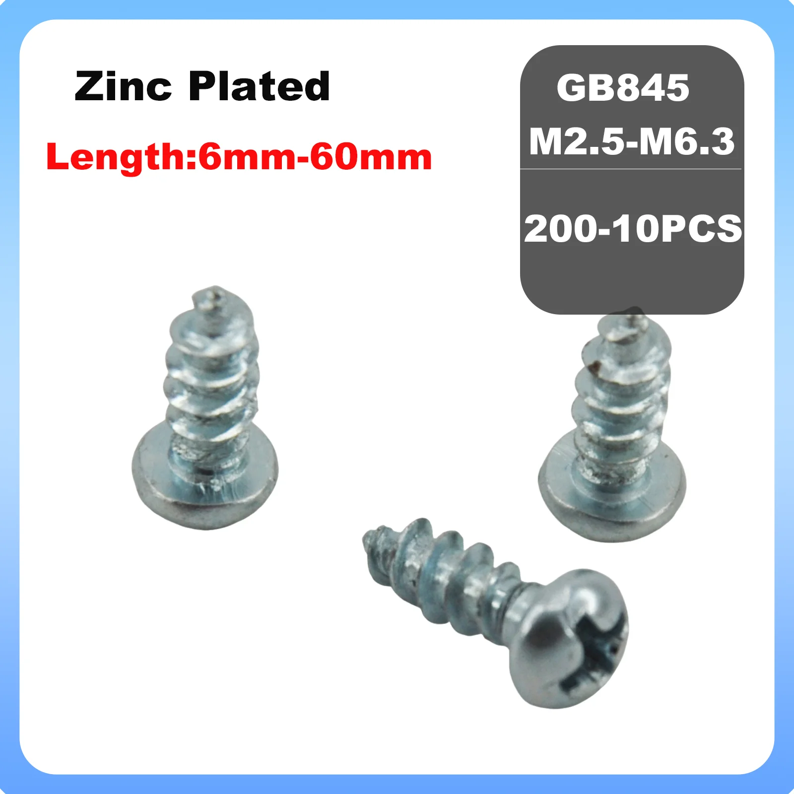 GB845 Phillips Pan Head Self Tapping Screws Zinc Plated Sheet Metal Screws M2.5 M2.9 M3 M3.5 M3.9 M4 M4.2 M4.8 M5 M5.5 M6.3
GB845 Phillips Pan Head Self Tapping Screws Zinc Plated Sheet Metal Screws M2.5 M2.9 M3 M3.5 M3.9 M4 M4.2 M4.8 M5 M5.5 M6.3