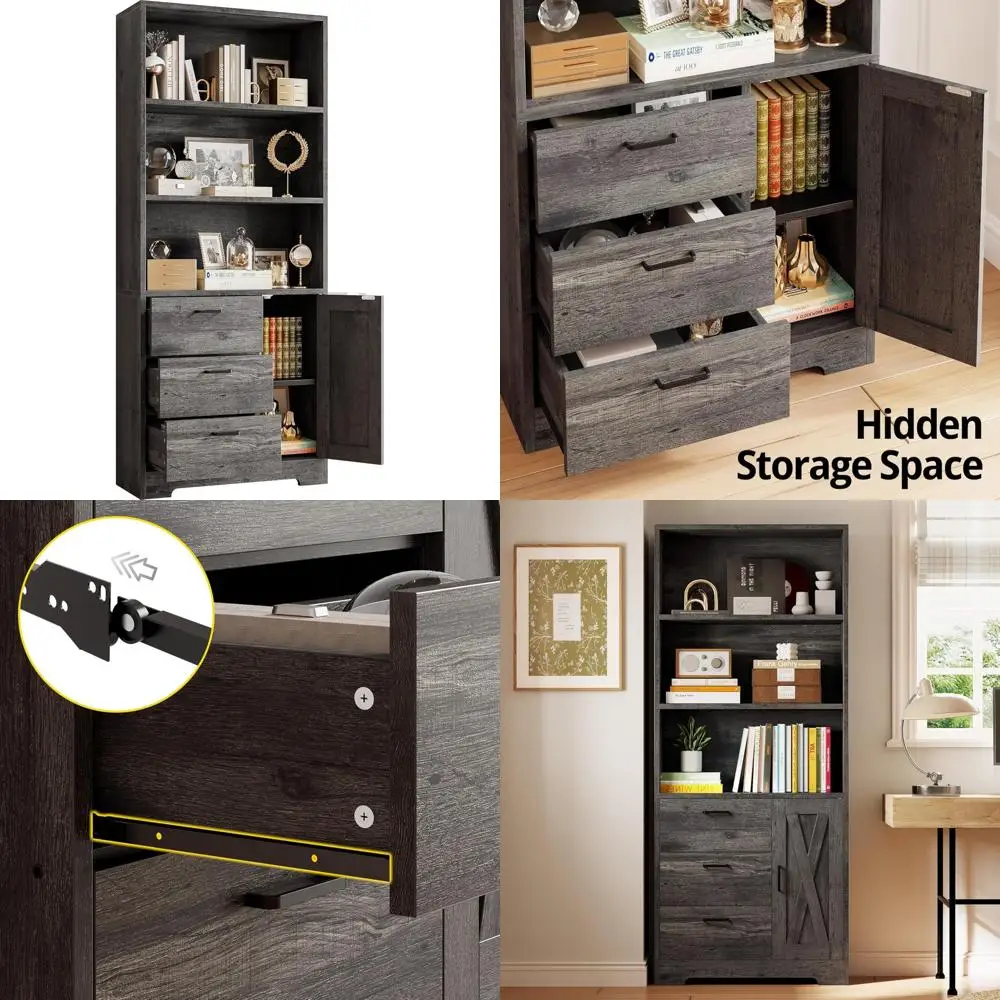 71 Inch Tall 3-Tier Bookshelf with Door and Drawers, Ideal for Bedroom, Living Room, and Entrance Hallway
71 Inch Tall 3-Tier Bookshelf with Door and Drawers, Ideal for Bedroom, Living Room, and Entrance Hallway