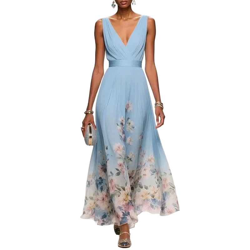 2025 Summer Fashionable Sleeveless Sexy Women's Dress Vintage Floral Print V-neck Ladies High Waisted Evening Party Dresses
2025 Summer Fashionable Sleeveless Sexy Women's Dress Vintage Floral Print V-neck Ladies High Waisted Evening Party Dresses