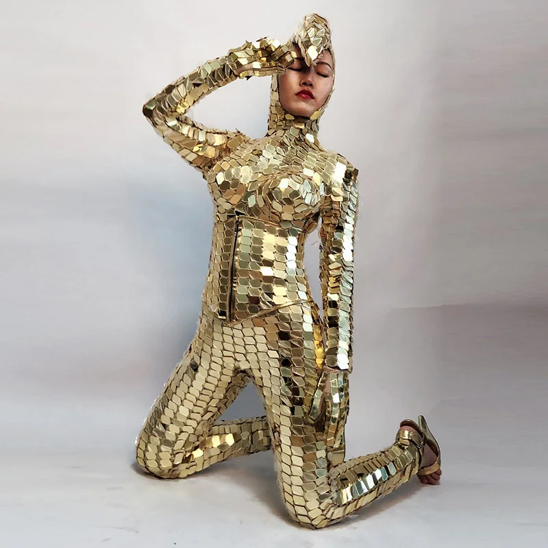 Women's Gold Sequin Mirror Festival Jumpsuit Disco Reflective Clubwear LED Nightlife Dance Dress Stage Performance Party Suit
Women's Gold Sequin Mirror Festival Jumpsuit Disco Reflective Clubwear LED Nightlife Dance Dress Stage Performance Party Suit