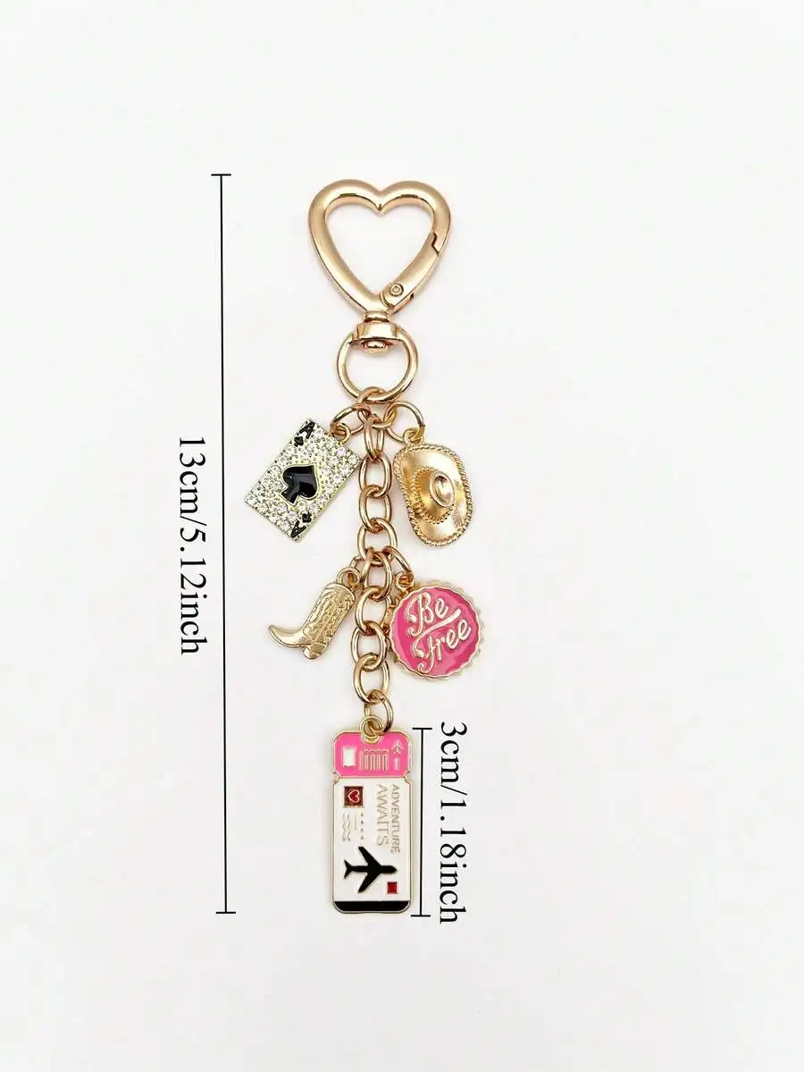 Travel Themed Keychain With Airplane Ticket Cowboy Boot Hat Rhinestone Heart Clasp Bag Charm
Travel Themed Keychain With Airplane Ticket Cowboy Boot Hat Rhinestone Heart Clasp Bag Charm