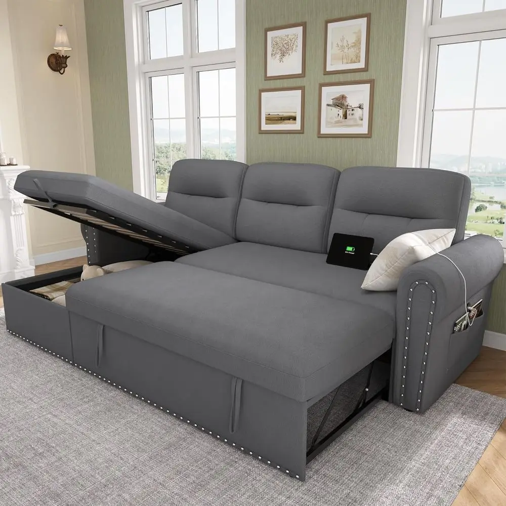 83 Sectional Velvet Sofa with Reversible Chaise, Storage, Pull-Out Beds, Side Table & Charging Station
83 Sectional Velvet Sofa with Reversible Chaise, Storage, Pull-Out Beds, Side Table & Charging Station