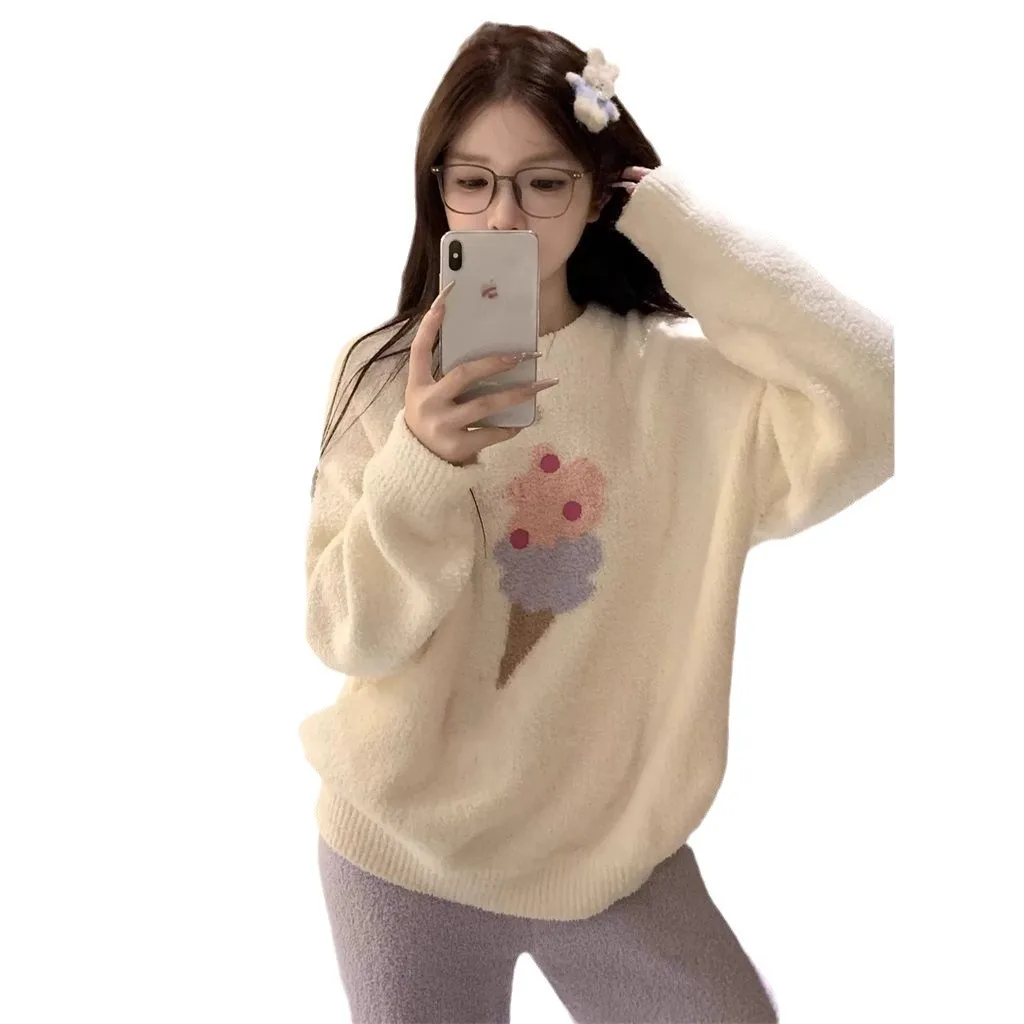 Winter Ladies Warm Casual Style 2 Piece Sets Thicken Velvet Ribbed Fleece Set Pullover And Pants Women Casual Pajama Sets
Winter Ladies Warm Casual Style 2 Piece Sets Thicken Velvet Ribbed Fleece Set Pullover And Pants Women Casual Pajama Sets
