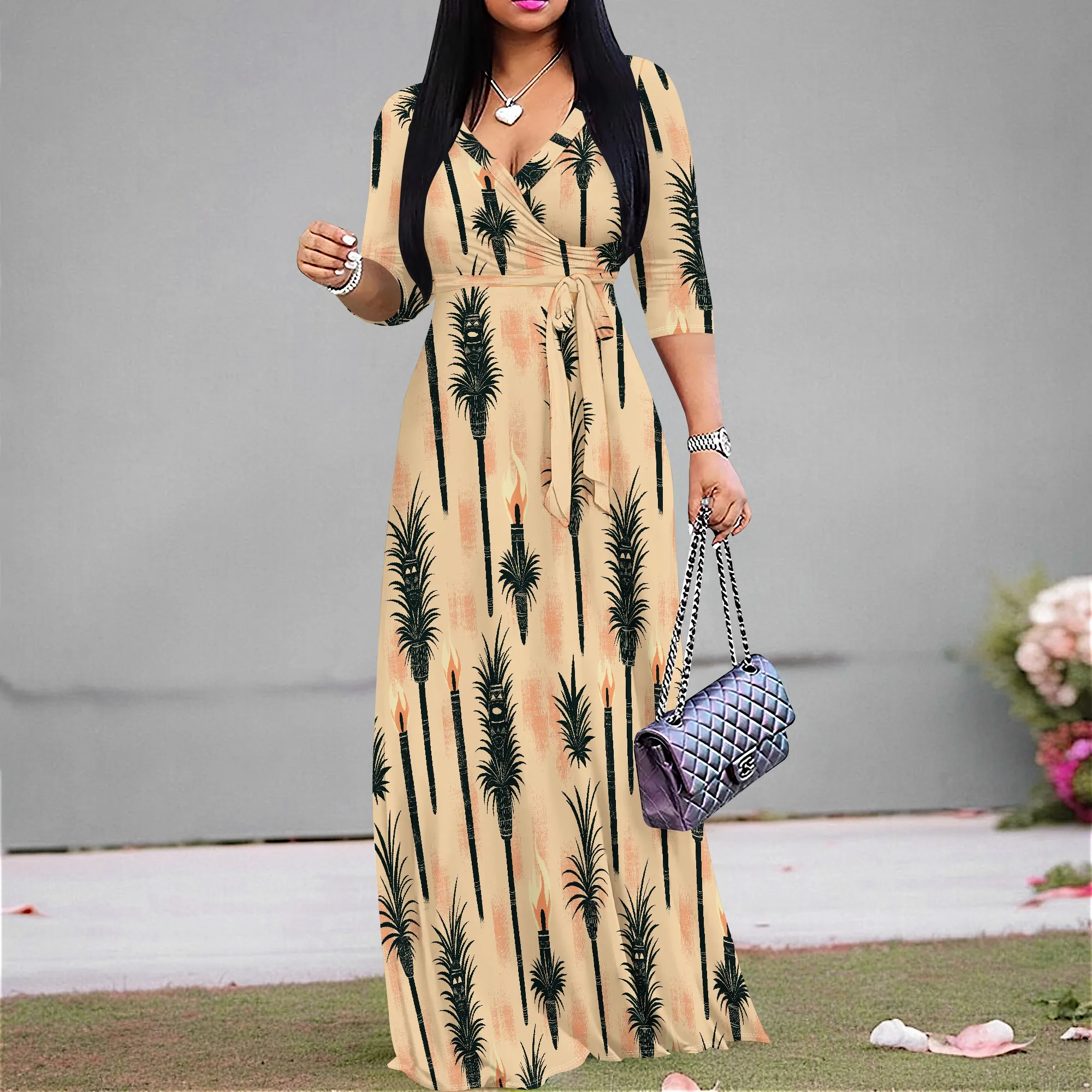 Tropical Flame Print Dress Women's S-3XL V-Neck Maxi Dress for Beach or Resort Night Out
Tropical Flame Print Dress Women's S-3XL V-Neck Maxi Dress for Beach or Resort Night Out