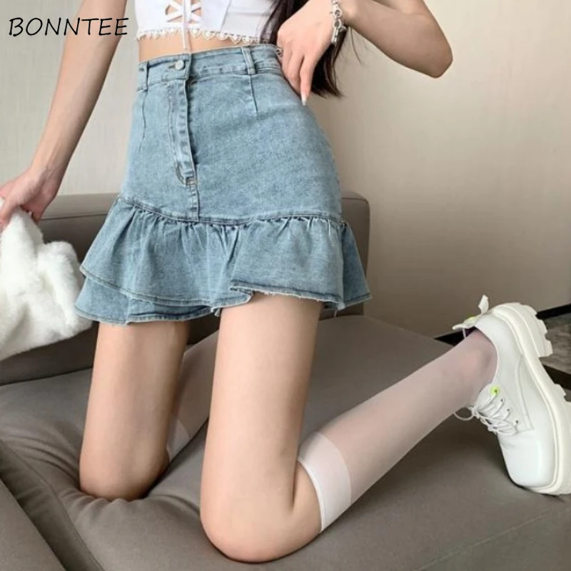 Mini Ruffles A-line Denim Skirts for Women Irregular All-match Korean Fashion Chic Streetwear Summer Solid Classic Prevalent
Mini Ruffles A-line Denim Skirts for Women Irregular All-match Korean Fashion Chic Streetwear Summer Solid Classic Prevalent