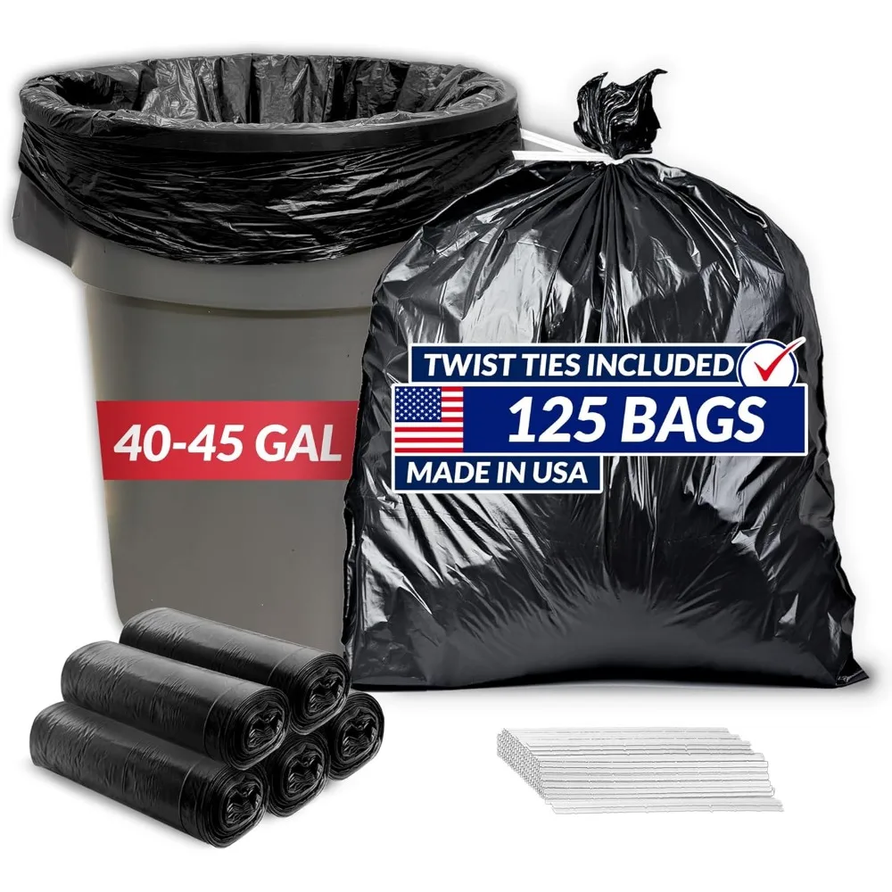 Heavy Duty 40 45 Gallon Trash Bags 125 Count with Ties Black Large Garbage Cleanup
Heavy Duty 40 45 Gallon Trash Bags 125 Count with Ties Black Large Garbage Cleanup