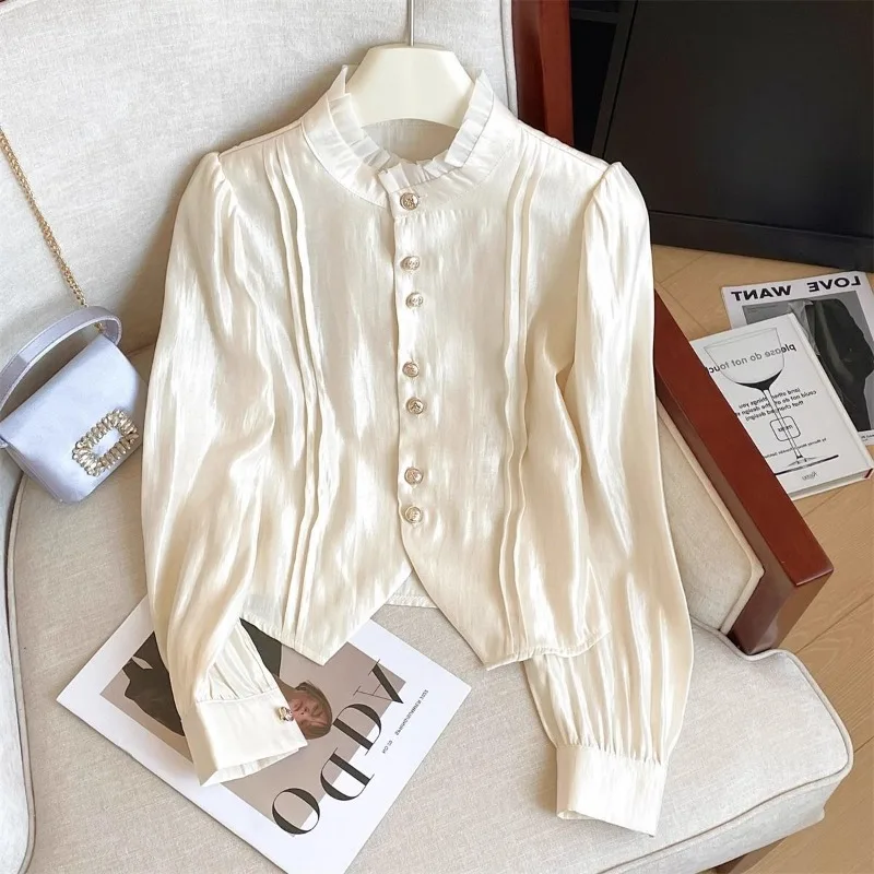 Women Spring Autumn Elegant Temperament Solid Color Stand-up Collar Long Sleeve Shirts Ladies Office Lady All-match Trend Tops
Women Spring Autumn Elegant Temperament Solid Color Stand-up Collar Long Sleeve Shirts Ladies Office Lady All-match Trend Tops