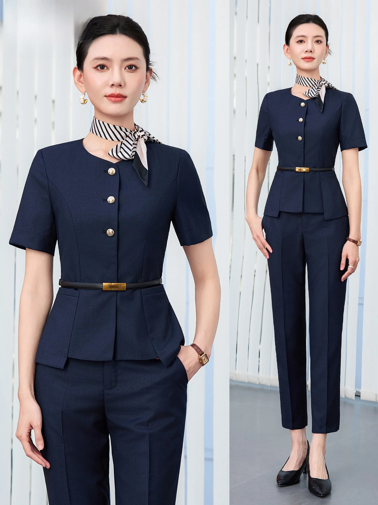 Летний тонкий женский деловой костюм-двойка: профессиональная рабочая одежда, стиль для поездок на работу, полиэстер, короткий рукав, круглый вырез, застежка-молния
Летний тонкий женский деловой костюм-двойка: профессиональная рабочая одежда, стиль для поездок на работу, полиэстер, короткий рукав, круглый вырез, застежка-молния