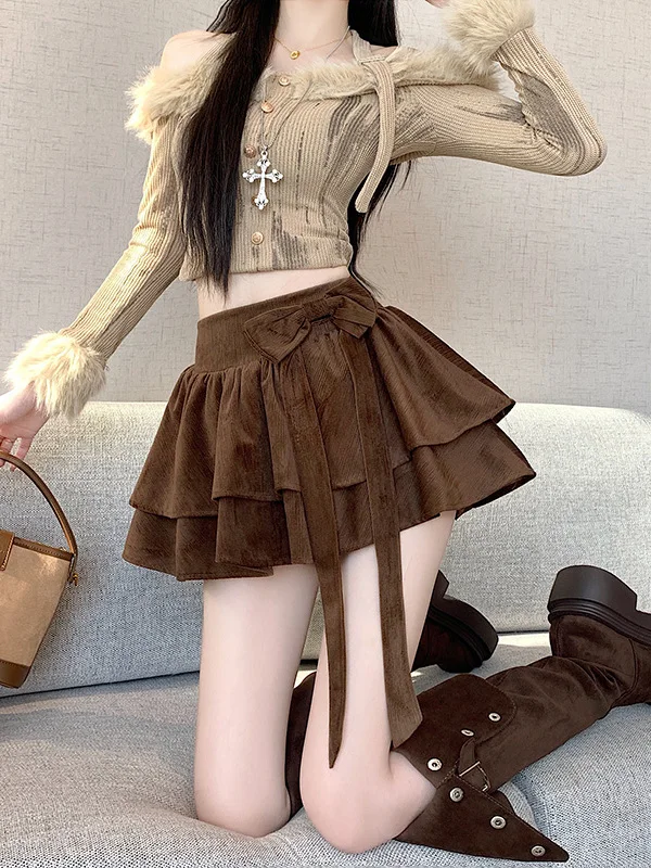 Gentle Wind High Waist Short Skirt with Lace Knot Autumn Winter Cake Style Half-length Skirts for Women Girls
Gentle Wind High Waist Short Skirt with Lace Knot Autumn Winter Cake Style Half-length Skirts for Women Girls
