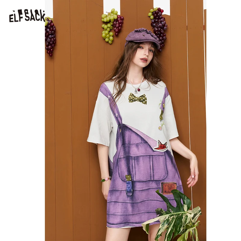 ELFSACK Fake Overalls Print T-Shirt Dress, Short Sleeve Casual Dress with Bow & Fox Embroidery
ELFSACK Fake Overalls Print T-Shirt Dress, Short Sleeve Casual Dress with Bow & Fox Embroidery
