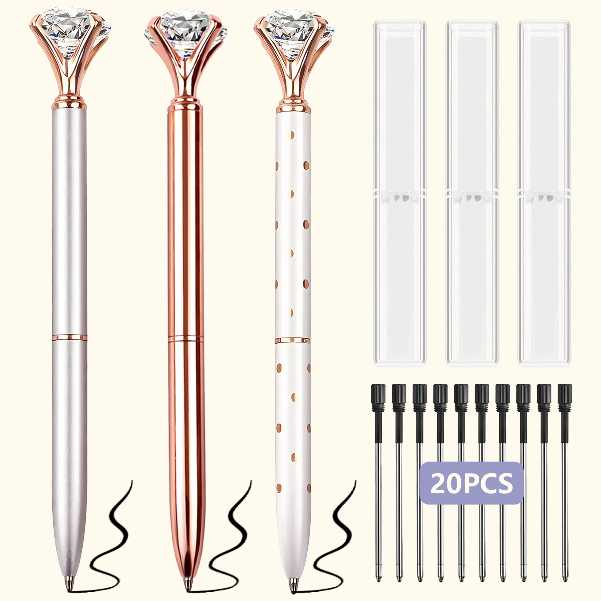 3 шариковых ручки с кристаллами и бриллиантами для офиса и учебы. В комплект входит витрина и 20 сменных стержней. 
3 шариковых ручки с кристаллами и бриллиантами для офиса и учебы. В комплект входит витрина и 20 сменных стержней.