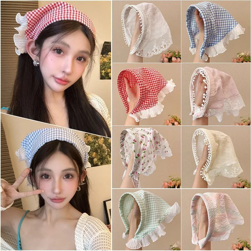 Винтажный кружевной платок с цветочным принтом, Нескользящая треугольная бандана с заколкой для волос, пляжный праздничный аксессуар для волос для женщин, пляжный декор 
Винтажный кружевной платок с цветочным принтом, Нескользящая треугольная бандана с заколкой для волос, пляжный праздничный аксессуар для волос для женщин, пляжный декор