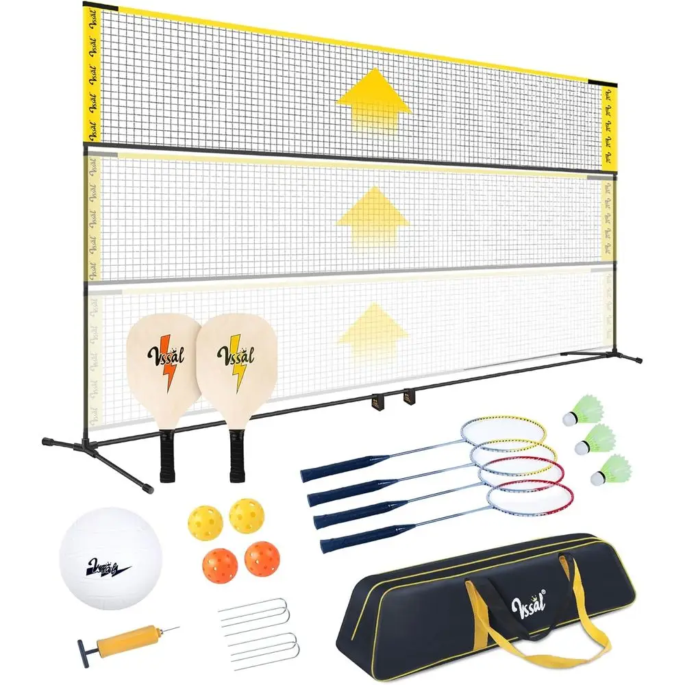 All-in-One Adjustable Height Badminton, Volleyball, and Pickleball Net Set for Outdoor Fun with Rackets, Paddles, and Balls
All-in-One Adjustable Height Badminton, Volleyball, and Pickleball Net Set for Outdoor Fun with Rackets, Paddles, and Balls