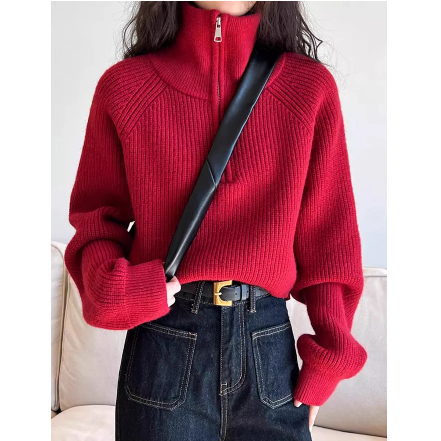 2025 Spring Autumn solid Sweater Women's Loose Lapel Knitwear Women soft Pulover turtleneck Zipper Casual Fashion Women Sweaters
2025 Spring Autumn solid Sweater Women's Loose Lapel Knitwear Women soft Pulover turtleneck Zipper Casual Fashion Women Sweaters