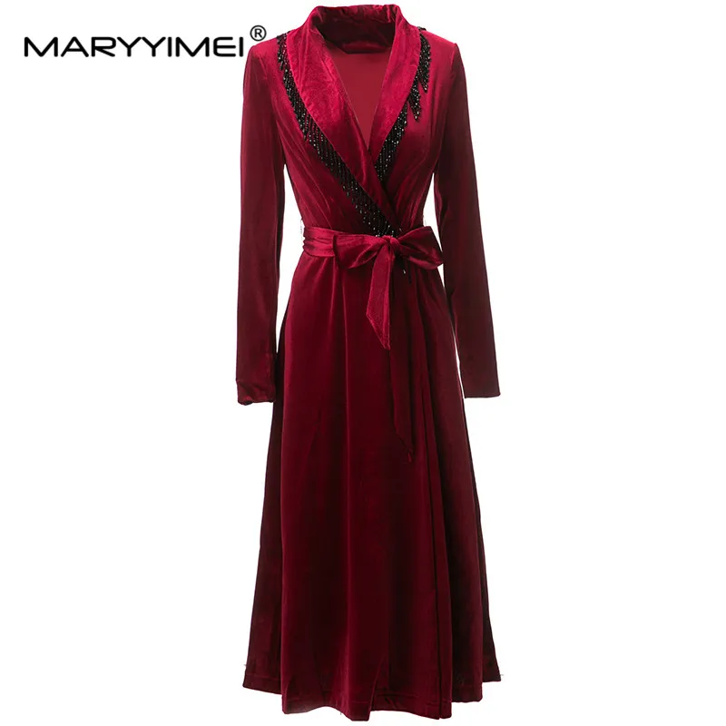 MARYYIMEI Fashion Autumn Winter Women's Dress Long sleeved Tassel beads Lace up Velvet Warm Dresses
MARYYIMEI Fashion Autumn Winter Women's Dress Long sleeved Tassel beads Lace up Velvet Warm Dresses