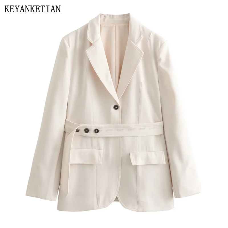 KEYANKETIAN New Launch Women's With Belt Button-up Slim Suit Coat Office Lady Beige Stylish Flap Pockets Crop Blazer Outerwear
KEYANKETIAN New Launch Women's With Belt Button-up Slim Suit Coat Office Lady Beige Stylish Flap Pockets Crop Blazer Outerwear
