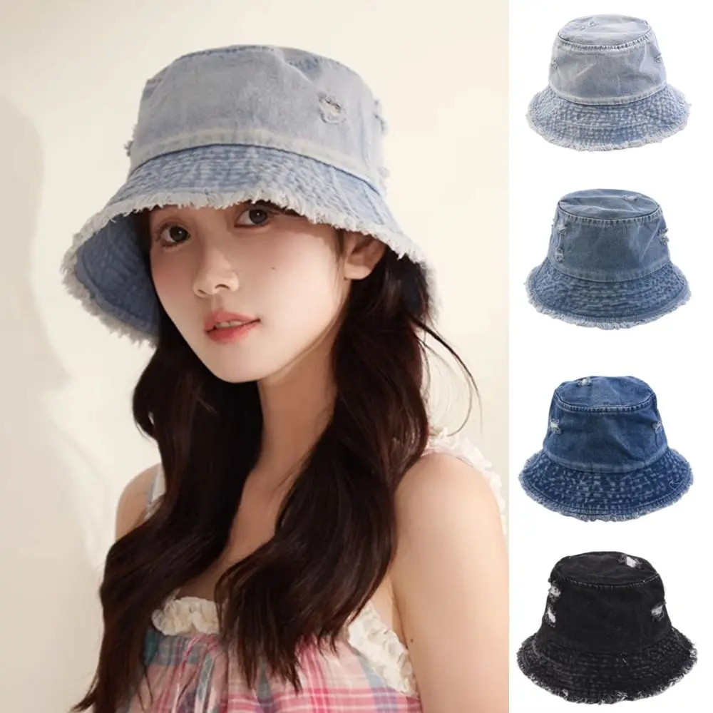 Retro Korean Style Denim Bucket Hat Washed Denim Frayed Edge Fishermen Caps Breathable Small Face Effect Sun Hat Casual Wear
Retro Korean Style Denim Bucket Hat Washed Denim Frayed Edge Fishermen Caps Breathable Small Face Effect Sun Hat Casual Wear