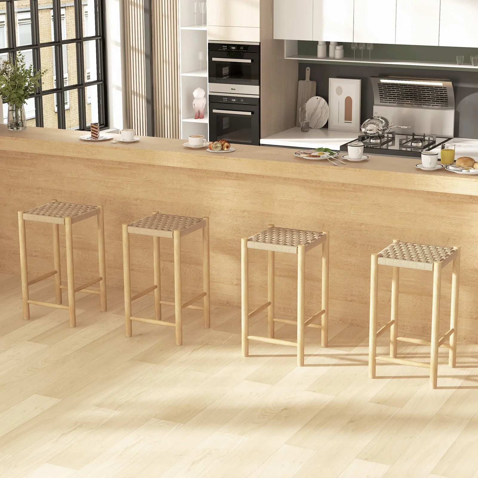 26" Dining Bar Stool Set of 4 Counter Height w/ Rubber Wood Woven Saddle Seat
26" Dining Bar Stool Set of 4 Counter Height w/ Rubber Wood Woven Saddle Seat
