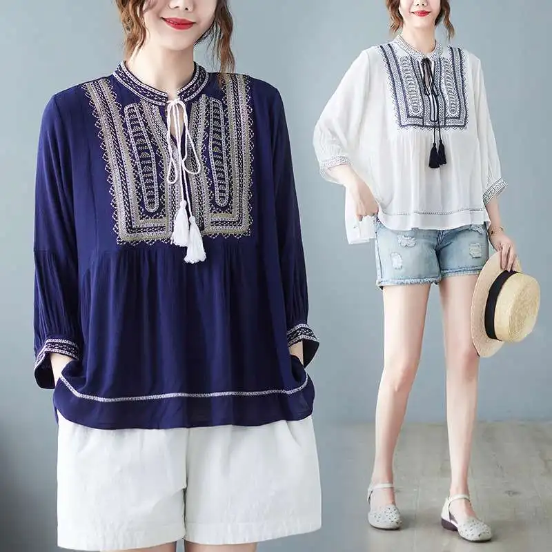 Women's Linen irt Embroidery Loose Retro Cotton V-Ne ort Sve Vintage Literary Design Spring Faion Ladies' Top
Women's Linen irt Embroidery Loose Retro Cotton V-Ne ort Sve Vintage Literary Design Spring Faion Ladies' Top