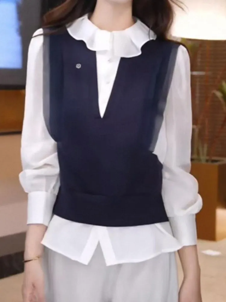 Ele Faion Floral Lace Collar Fake Two-Piece irt Women's Loose Slimming Spring New Sle Trendy Top Casual Long Sve
Ele Faion Floral Lace Collar Fake Two-Piece irt Women's Loose Slimming Spring New Sle Trendy Top Casual Long Sve