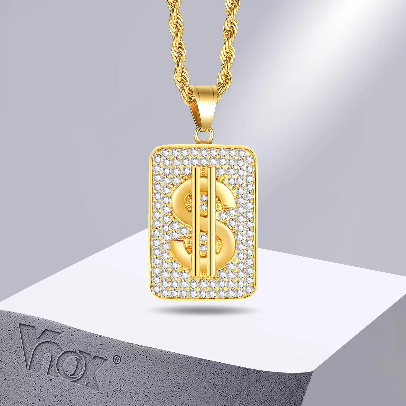 Vnox Heavy Chunky Necklace for Men,Gold Color Stainless Steel Dollar Pad with Bling AAA CZ Stones Pendant, Punk Rock Boy Jewelry
Vnox Heavy Chunky Necklace for Men,Gold Color Stainless Steel Dollar Pad with Bling AAA CZ Stones Pendant, Punk Rock Boy Jewelry