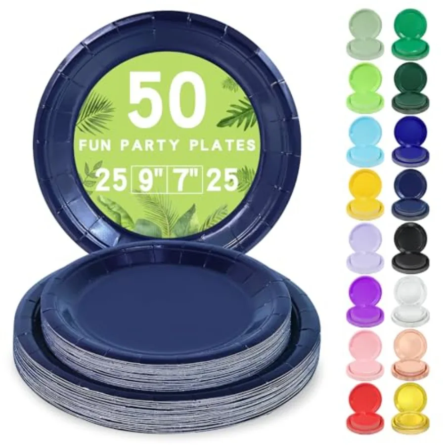 50 Navy Blue Paper Plates Disposable Set Includes 25-9" and 25-7" Disposable Birthday Cake Dessert Paper Plates For Party Suppl
50 Navy Blue Paper Plates Disposable Set Includes 25-9" and 25-7" Disposable Birthday Cake Dessert Paper Plates For Party Suppl