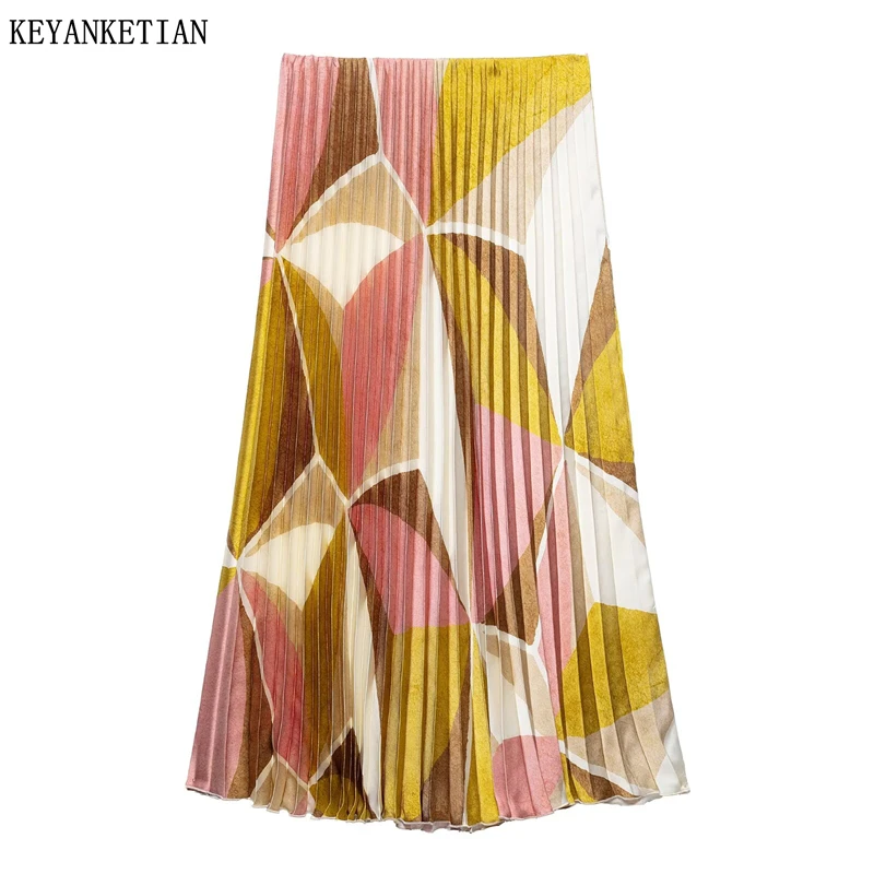 KEYANKETIAN Summer New Women's Contrast Color Geometric Print Pleated Skirt Holiday wind Elastic Waist Flowing A-line MIDI Skirt
KEYANKETIAN Summer New Women's Contrast Color Geometric Print Pleated Skirt Holiday wind Elastic Waist Flowing A-line MIDI Skirt
