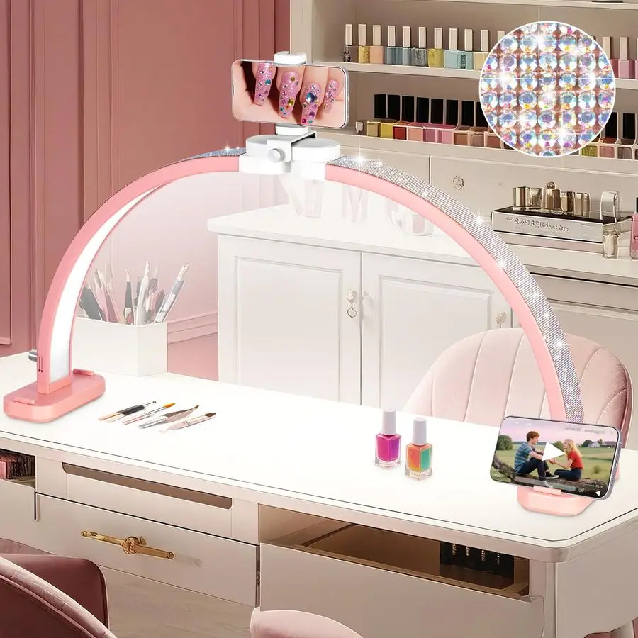 Супер большой 31-дюймовый полумесяц светильник для стола для ногтей, складная арочная лампа для ногтей с подставкой для телефона, светодиодная настольная лампа для мужчин
Супер большой 31-дюймовый полумесяц светильник для стола для ногтей, складная арочная лампа для ногтей с подставкой для телефона, светодиодная настольная лампа для мужчин