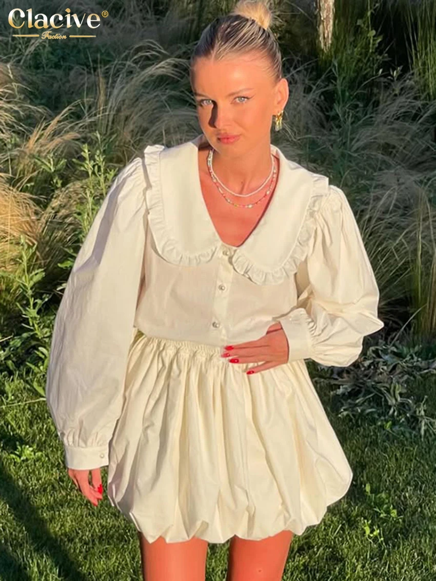 Clacive Fashion Loose White Cotton 2 Pieces Set Women Elegant Long Sleeve Shirt With High Waist Pleated Mini Skirt Set Female
Clacive Fashion Loose White Cotton 2 Pieces Set Women Elegant Long Sleeve Shirt With High Waist Pleated Mini Skirt Set Female