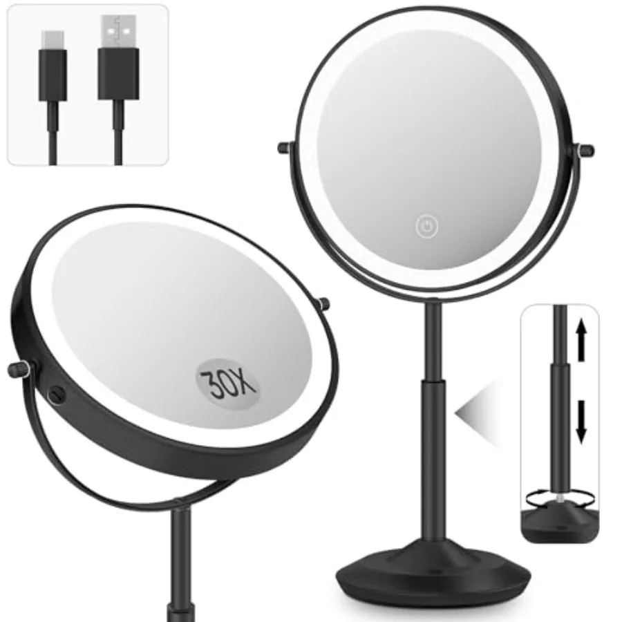 Makeup Mirror with Lights, 1X/30X Lighted Magnifying Mirror Height Adjustable, 3000mAh Rechargeable Double Sided Vanity Mirrors
Makeup Mirror with Lights, 1X/30X Lighted Magnifying Mirror Height Adjustable, 3000mAh Rechargeable Double Sided Vanity Mirrors