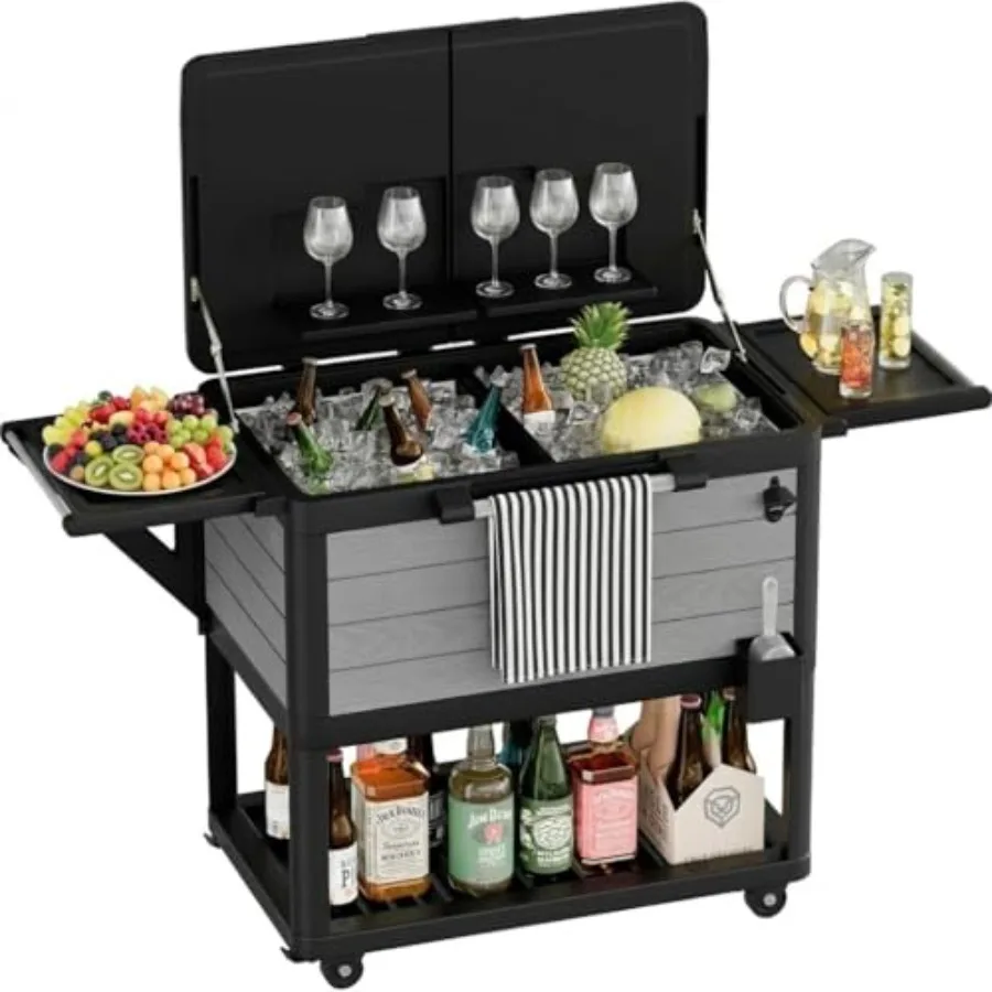104 Quart Rolling Cooler Cart for Patio, Outdoor Portable Ice Chest Beverage Bar Cart with Wheels, Storage Shelf, Bottle Opener
104 Quart Rolling Cooler Cart for Patio, Outdoor Portable Ice Chest Beverage Bar Cart with Wheels, Storage Shelf, Bottle Opener