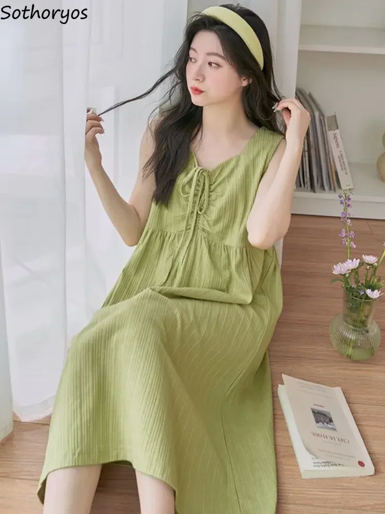 Midi Nightgowns Women Pure Summer Sleeveless Home Wear Simple Korean Style Graceful Female Sweet Leisure Comfortable Sleepwear
Midi Nightgowns Women Pure Summer Sleeveless Home Wear Simple Korean Style Graceful Female Sweet Leisure Comfortable Sleepwear