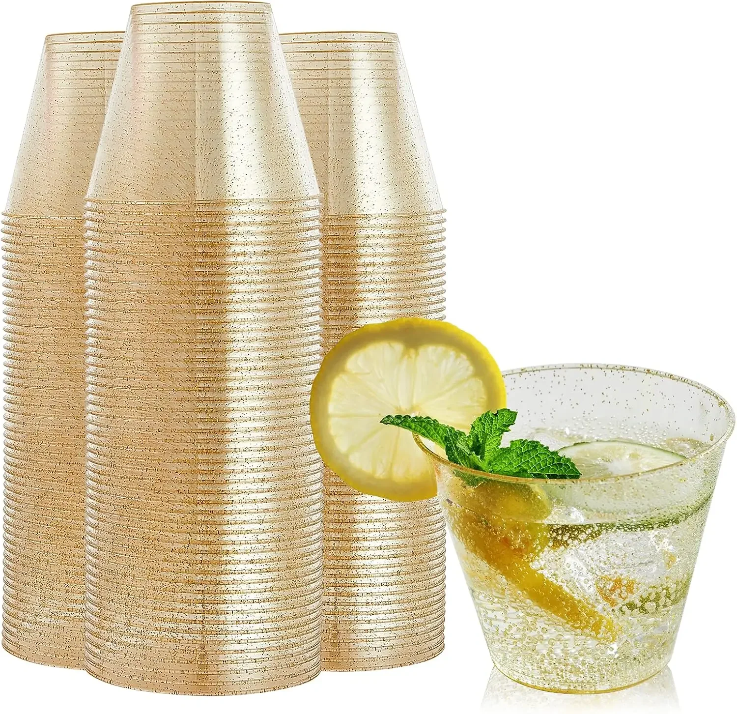 9 oz Gold Glitter Plastic Cups - Disposable, Heavy Duty, Reusable, 100 Count
9 oz Gold Glitter Plastic Cups - Disposable, Heavy Duty, Reusable, 100 Count