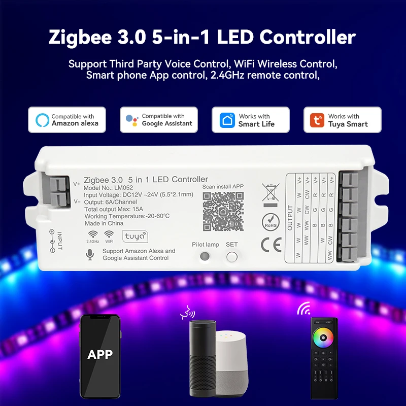 New 5 In 1 Tuya Zigbee 3.0 Led Controller Hue Bridge Alexa Voice Control for Singel Color CCT RGB RGBW RGBCCT Led Strip Use
New 5 In 1 Tuya Zigbee 3.0 Led Controller Hue Bridge Alexa Voice Control for Singel Color CCT RGB RGBW RGBCCT Led Strip Use