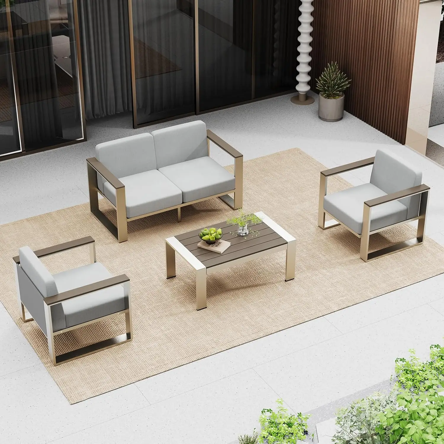 Outdoor Furniture Set, 4 Piece Aluminum Patio Furniture Set with Coffee Table, Wide Seat and Thick Cushions, Outdoor, Custom
Outdoor Furniture Set, 4 Piece Aluminum Patio Furniture Set with Coffee Table, Wide Seat and Thick Cushions, Outdoor, Custom