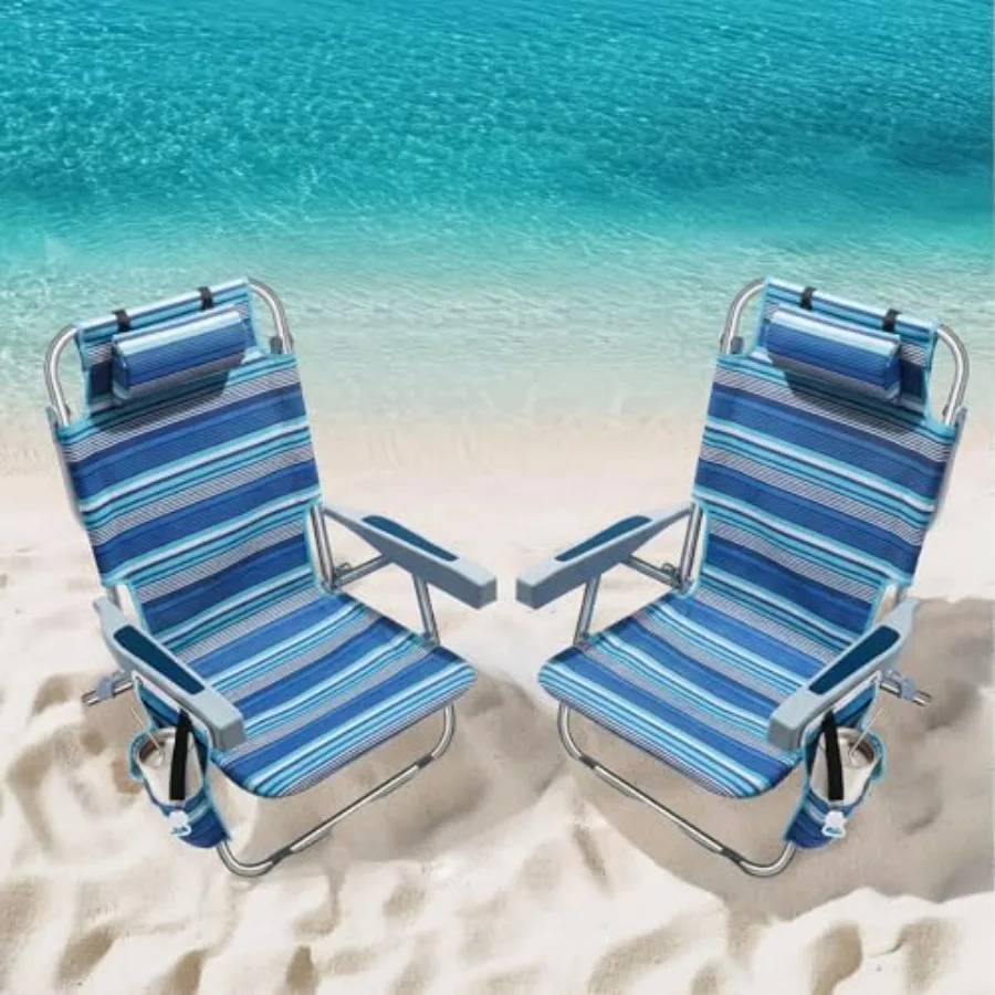 Beach chairs for adults: portable 2-pack, blue stripe polyester fabric, lay-flat reclining with 5 positions, tall heavy-duty st
Beach chairs for adults: portable 2-pack, blue stripe polyester fabric, lay-flat reclining with 5 positions, tall heavy-duty st