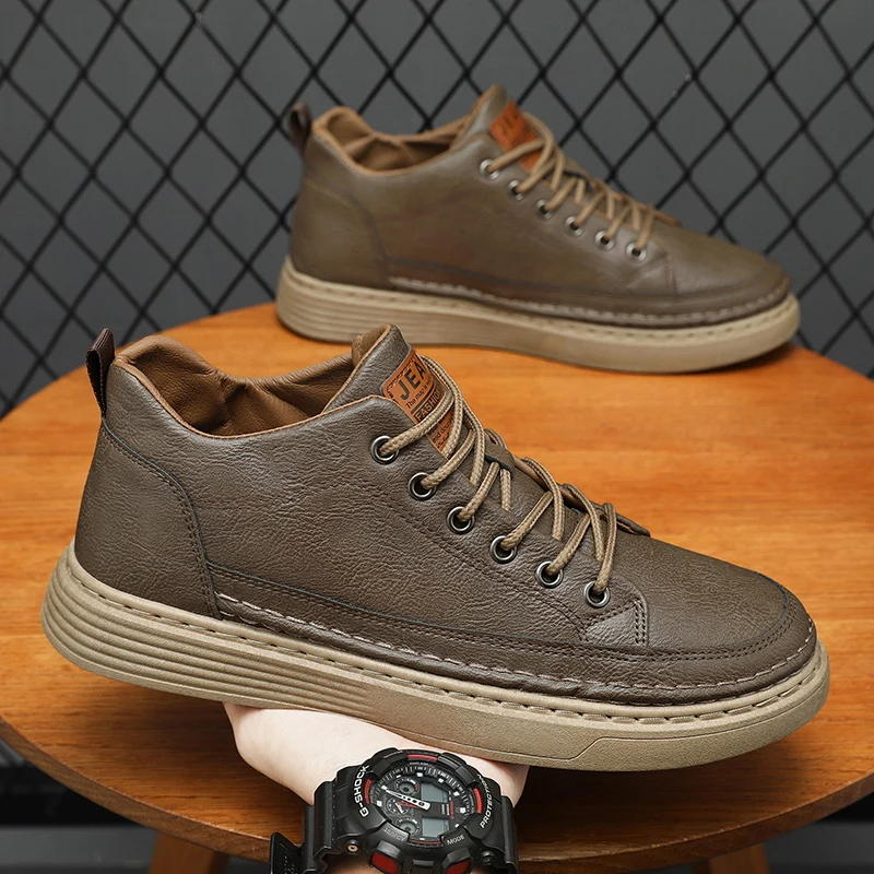 New Men's Leather Casual Shoes Fashion Waterproof Men Working Shoes Non-Slip Thick Soled Vulcanized Shoes Designer Men Sneakers
New Men's Leather Casual Shoes Fashion Waterproof Men Working Shoes Non-Slip Thick Soled Vulcanized Shoes Designer Men Sneakers