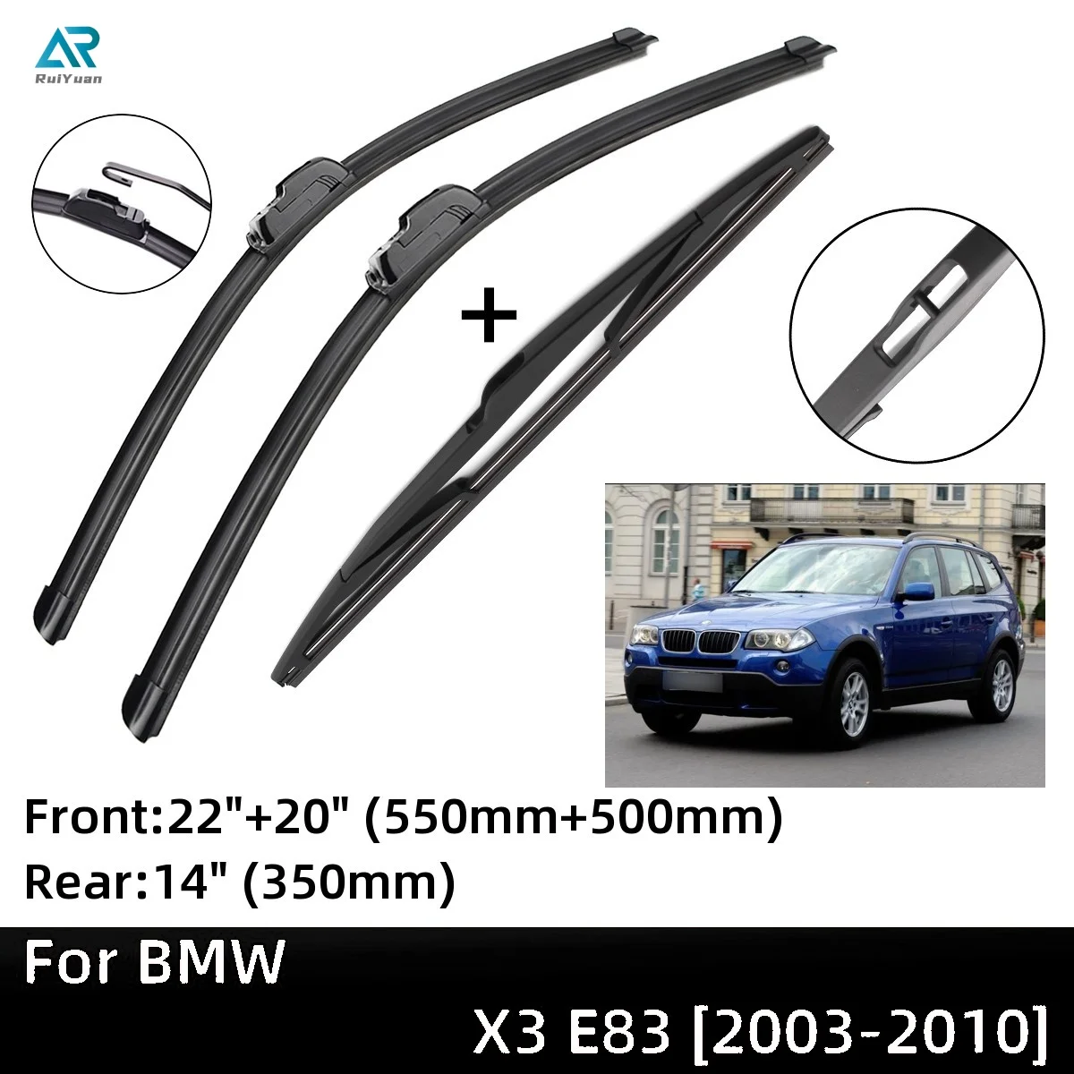 For BMW X3 E83 2003-2010 Front Rear Wiper Blades Brushes Cutter Accessories J Hook 2003 2004 2005 2006 2007 2008 2009 2010
For BMW X3 E83 2003-2010 Front Rear Wiper Blades Brushes Cutter Accessories J Hook 2003 2004 2005 2006 2007 2008 2009 2010
