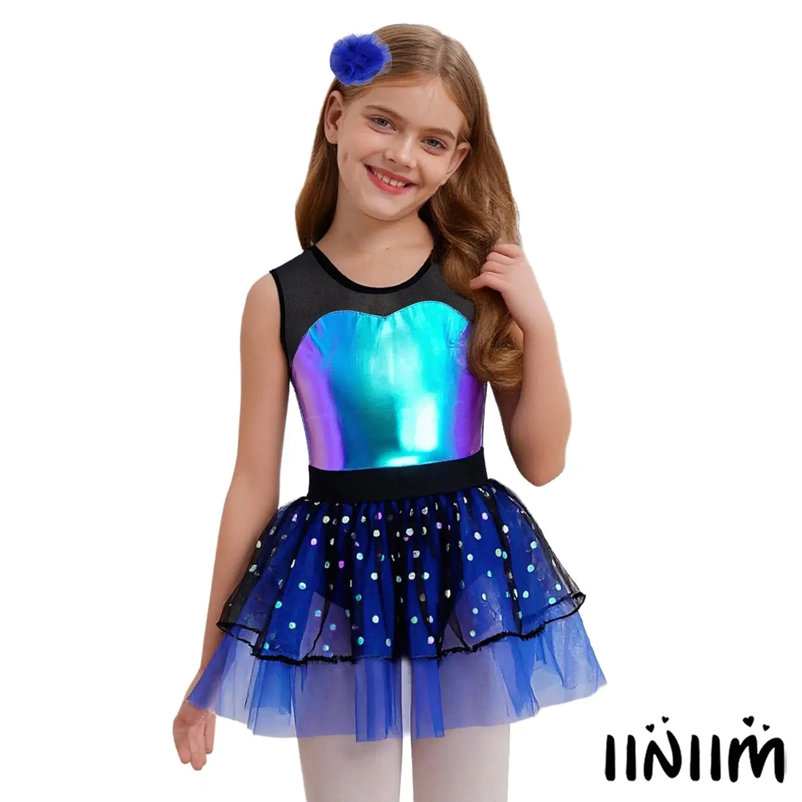 Kids Girls 2Piece Jazz Ballet Dress Sleeveless Sheer Mesh Patchwork Metallic Bodice Tulle Tutu Dress+Headwear Ballroom Dancewear
Kids Girls 2Piece Jazz Ballet Dress Sleeveless Sheer Mesh Patchwork Metallic Bodice Tulle Tutu Dress+Headwear Ballroom Dancewear