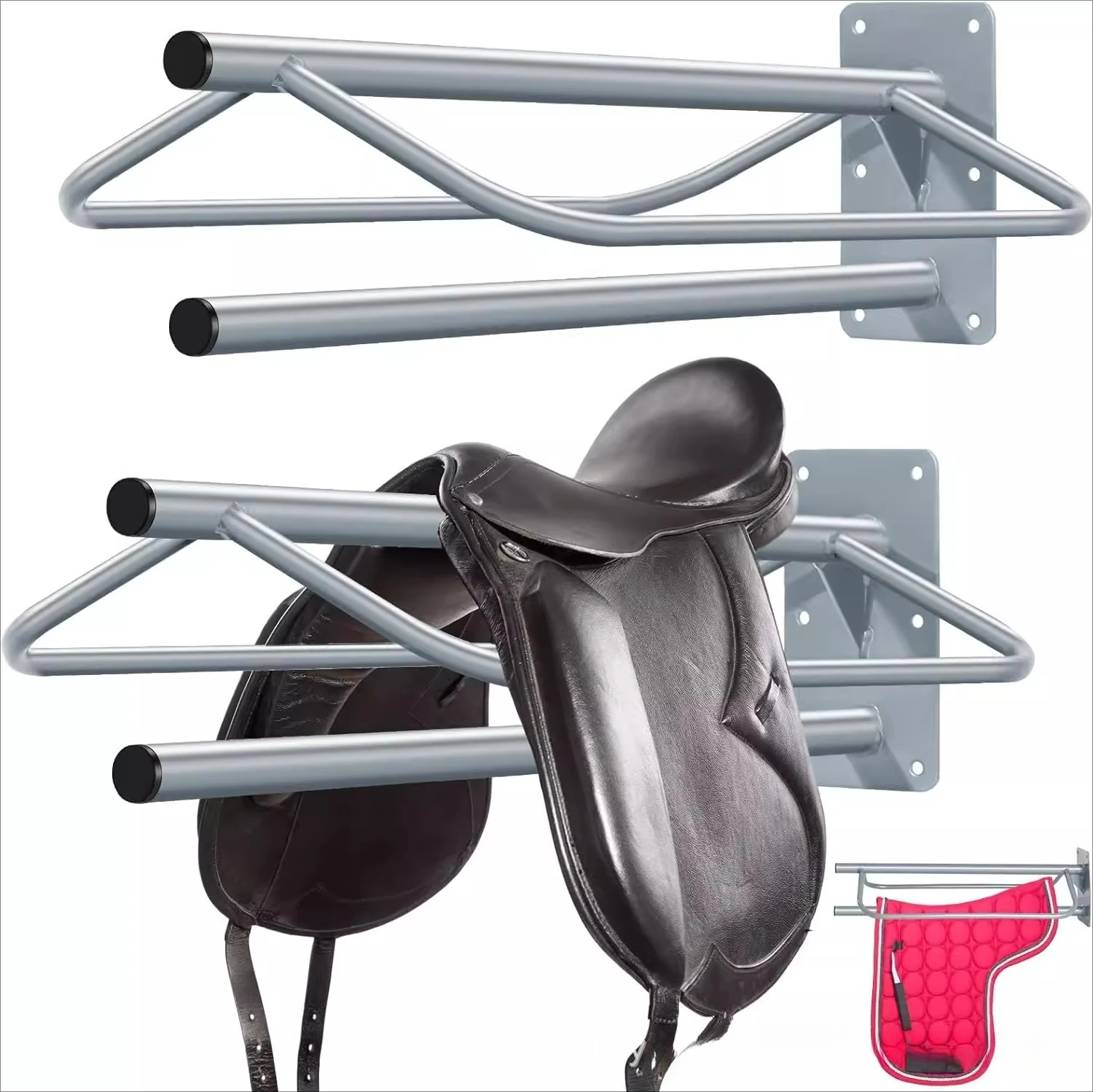 Horse room wall-mounted saddle rack, mounted saddle storage rack, wall-mounted saddle rack, man-horse integration horse supplies
Horse room wall-mounted saddle rack, mounted saddle storage rack, wall-mounted saddle rack, man-horse integration horse supplies