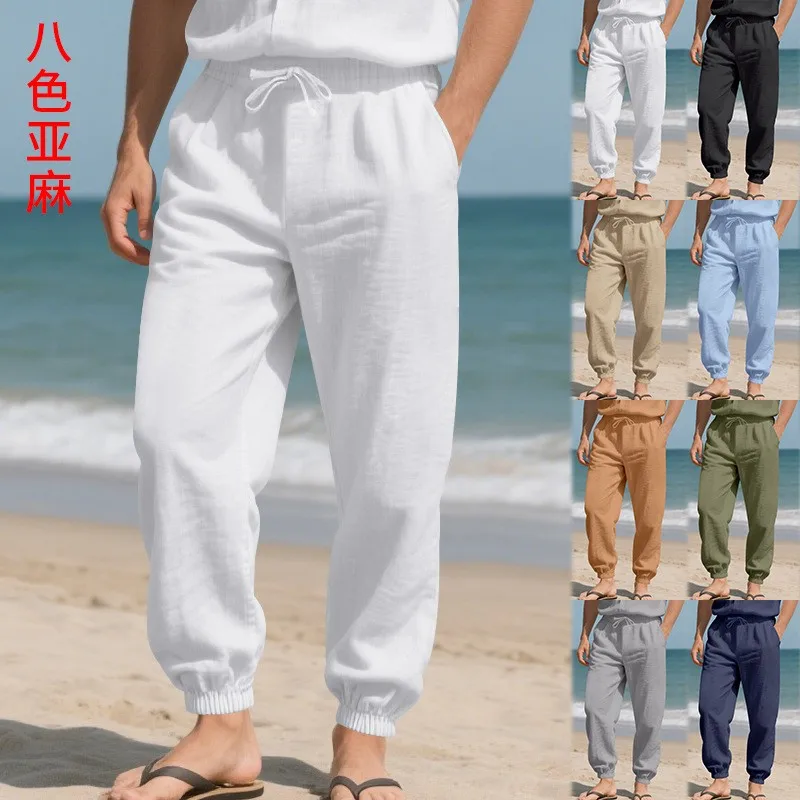 Linen Blend Pants Drawstring Waist Slim Fit Trousers Light Blue Straight Leg Casual Pants White Elastic Cuff Sweatpants Beige
Linen Blend Pants Drawstring Waist Slim Fit Trousers Light Blue Straight Leg Casual Pants White Elastic Cuff Sweatpants Beige